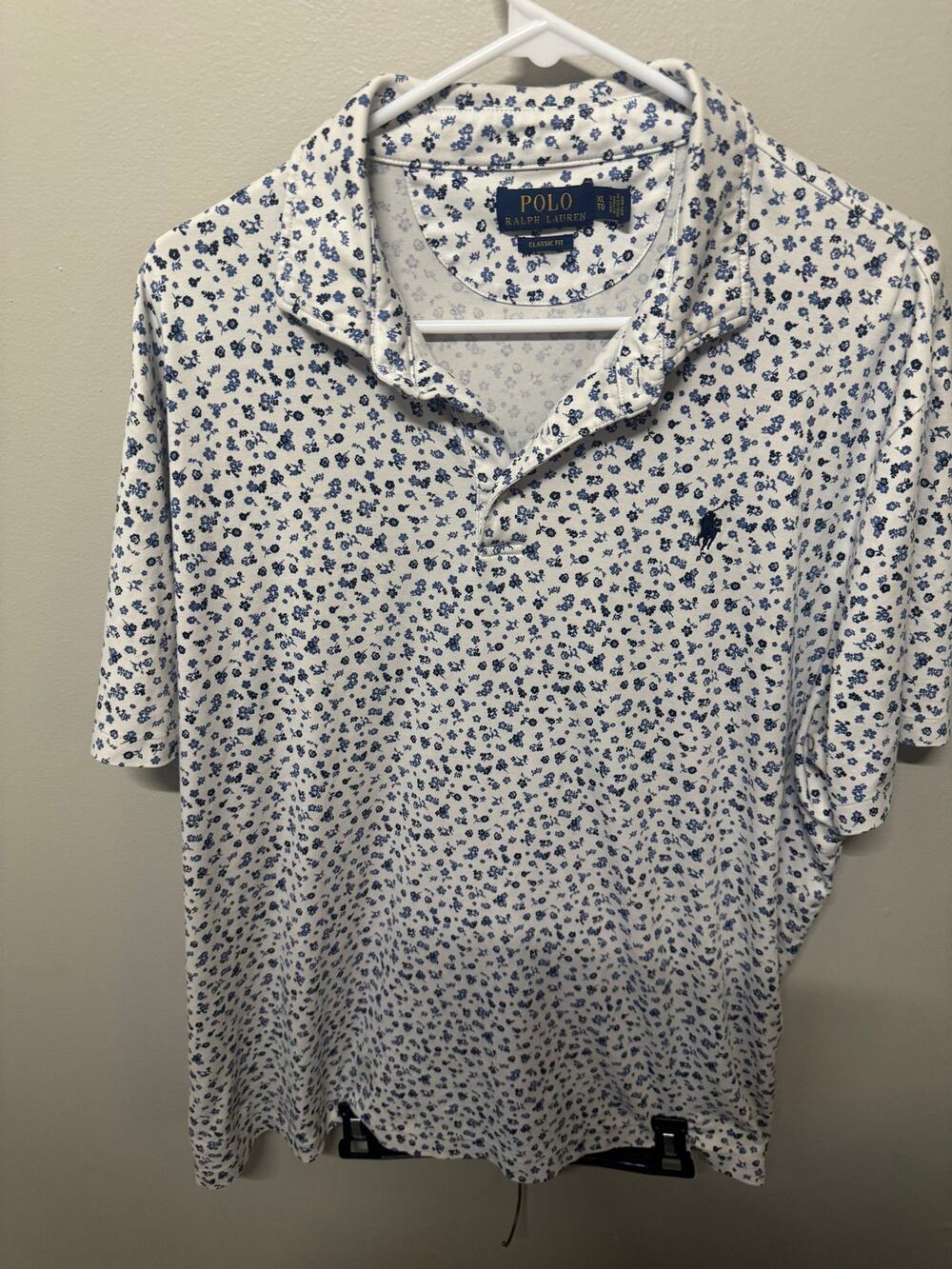 Polo Ralph Lauren Classic Fit Polo Shirt Mens XL White Blue Floral Print Pony